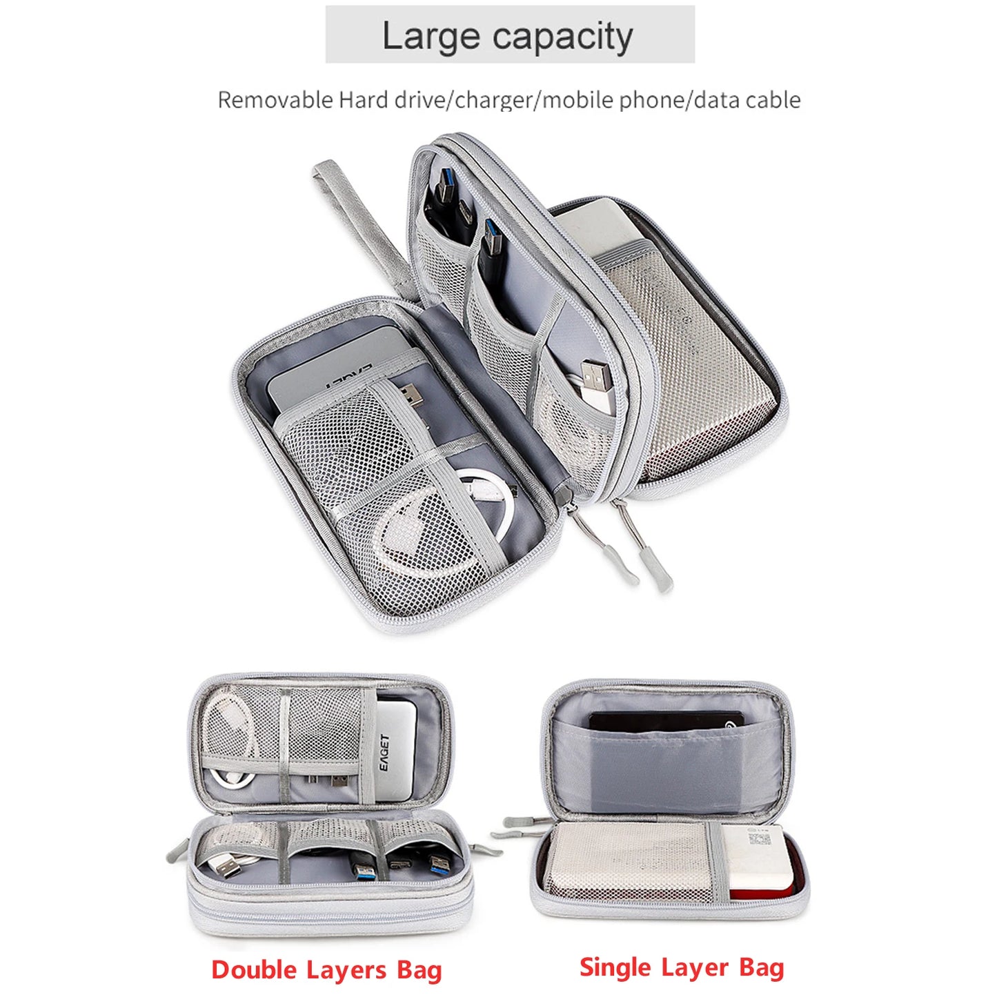 Multi Layer Data Cable Storage Bag Waterproof Portable Carry Case